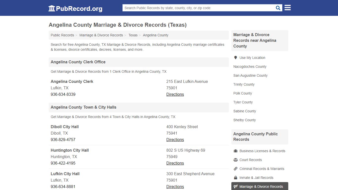 Angelina County Marriage & Divorce Records (Texas)
